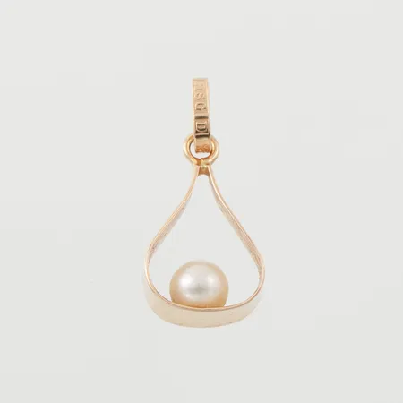 Hänge med pärla, Hedbergs Guld & Silver AB Dalsjöfors, höjd med ögla 18 mm, 18k. Vikt: 0,7 g