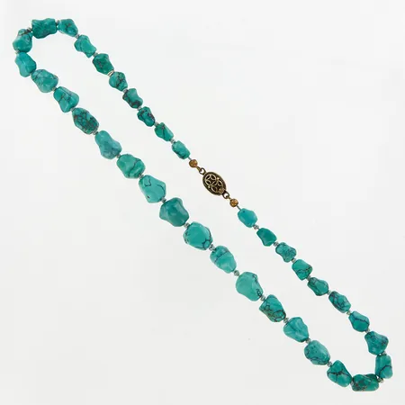Collier med Turkoser, 49cm, bredd: 8-13,5mm, lås i förgyllt silver 925/1000