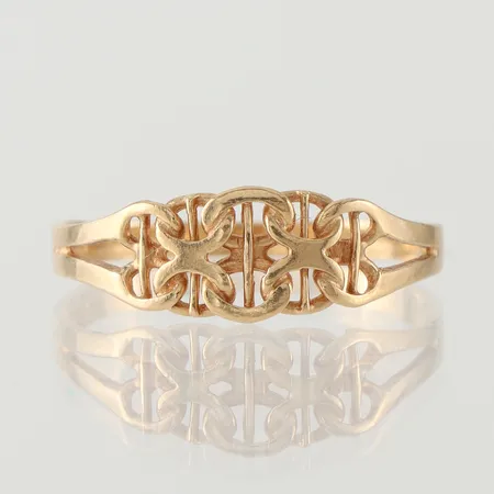 Ring X-länk med stav, Guldfynd AB, storlek 18 ½ mm, bredd 2-6.4 mm, 18k. Vikt: 2 g