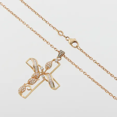 Collier med hänge dekorerat med stenar, kedjans längd ca 50 cm, hängets höjd 4.5 cm, 18k Vikt: 12,3 g