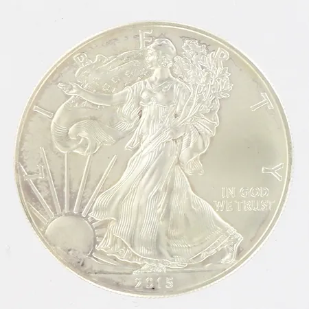 16st Mynt, United States of America 1oz, One dollar, Liberty 2015, ca 40mm 999/1000 silver Vikt: 499,8 g