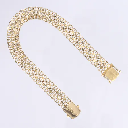 Armband X-länk med stav, 19,5cm, bredd 10mm, något bucklig, 18K Vikt: 12,8 g