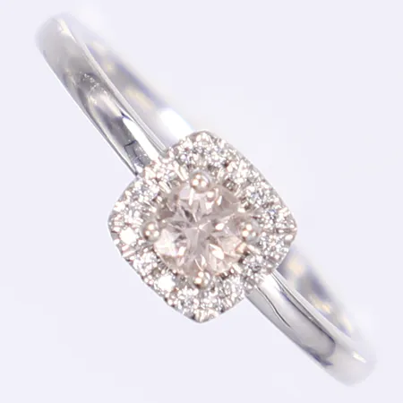 Ring med diamant ca 0,10 ctv och troligen morganit, stl 17¼, bredd 2-7mm, vitguld 18K, brutto 3,3g Vikt: 3,3 g