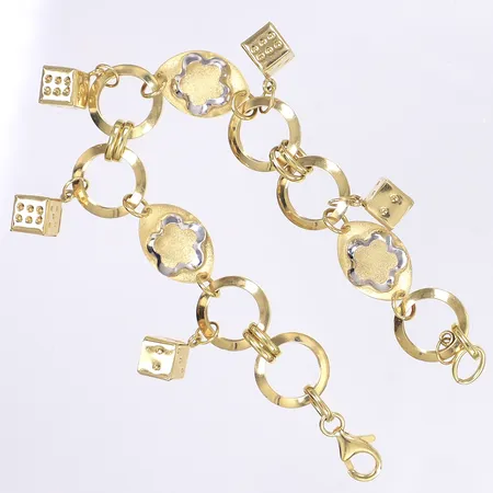 Armband med berlocker, längd 19cm, bredd 12mm, 18K Vikt: 16,3 g