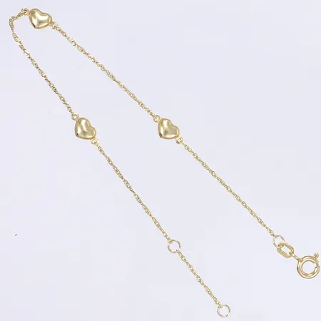 Armband Singapore med hjärtan, 17,5/19,5cm, bredd 1-5mm, 9K Vikt: 1,1 g