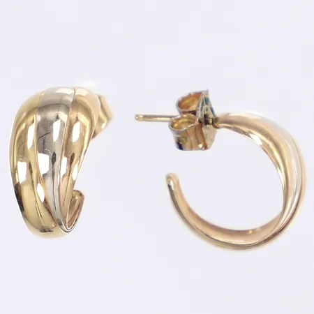 Ett par örhängen, trefärgade halvcreoler, 13x7mm, ena snurrebussen ej guld, 18K Vikt: 1,7 g