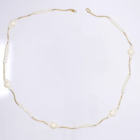 Halscollier med odlade sötvattenpärlor, 42cm, bredd 1-7mm, 18K Bruttovikt: 7,5g Vikt: 7,5 g