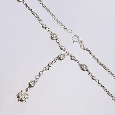 Halscollier, 45cm, bredd 2,5-6mm, hängande del 6cm, silver 925/1000 Vikt: 12,9 g