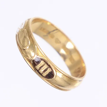 Ring med emalj, Odd Fellow, stl 22½, bredd 6mm, gravyr, 18K Vikt: 8,1 g