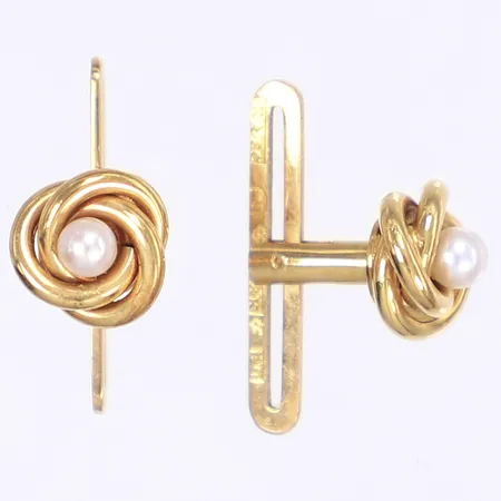 Ett par skjortknappar med imitationspärlor, Ø8mm, med kvitto från 1976, 18K Vikt: 3,2 g