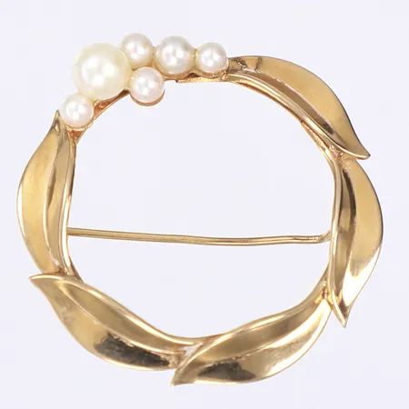 Brosch med pärlor, Ø36mm, otydlig tillverkarstämpel, Göteborg 1964, 18K Vikt: 5,1 g