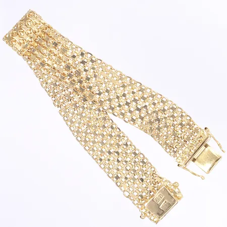 Armband X-länk, 20cm, bredd 16mm, buckligt, lodrester från lagningar, 18K Vikt: 31,5 g