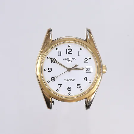 Herrur Certina DS, Ø36mm, quartz, datum, förgyllt stål, påtagligt slitage, går ej i behov av batteribyte, slitage, förgyllning släppt, ej band