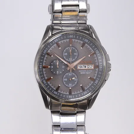 Herrur Champion Spider Sport, Ø43mm, quartz, kronograf, datum, går ej i behov av batteribyte, stållänk, box
