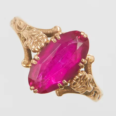 Ring, syntetisk safir, Ø21¼, bredd: 2,7-5,3mm, roséguld, 14K Vikt: 5,5 g