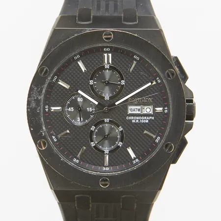 Herrur Equinox Orbit, stål, quartz, 44mm, ref: RG-0819, kronograf, datum, repigt glas, gummiband, bygelspänne, inga tillbehör. 