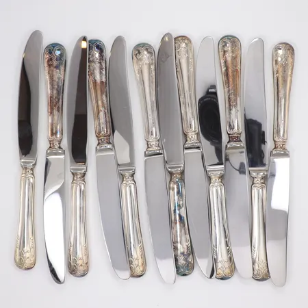 12st Matknivar odell Gammal Fransk längd 21cm, blad i stål, silver 830/1000 Vikt: 781,3 g