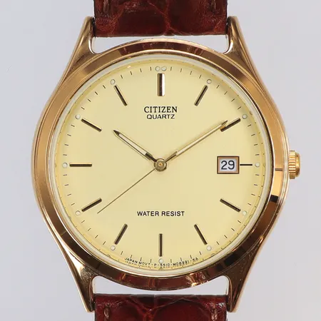 Herrur Citizen Ø35mm ref nr 5510-079418 M, GN-4-S, quartz (går ej i behov av batteribyte), med läderband och etikett, nyskick 