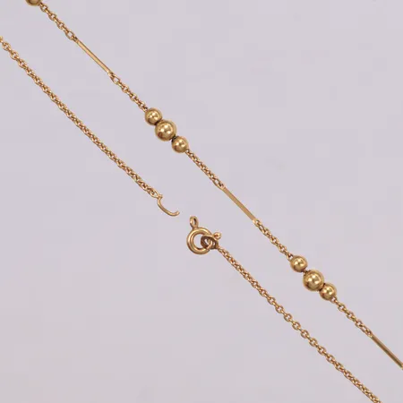 Collier med kulor och stavar, längd 88cm, bredd 0,9-3,4mm, trasigt lås, 18K  Vikt: 11,6 g