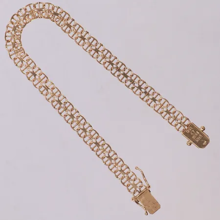 Armband X-länk med stav, längd 18,5cm, bredd 6,5mm, Clareus Firma Tore, år 1977, 18K  Vikt: 7,9 g