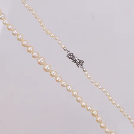 Pärlcollier med doserade odlade saltvattenspärlor Ø3,3-7mm, längd 70cm, lås med markasiter, silver 835/1000 Vikt: 19,5 g