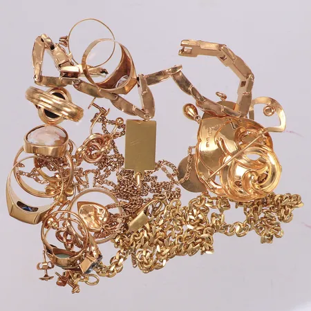 Diverse guld, med stenar, defekt, 18K  Vikt: 95,4 g