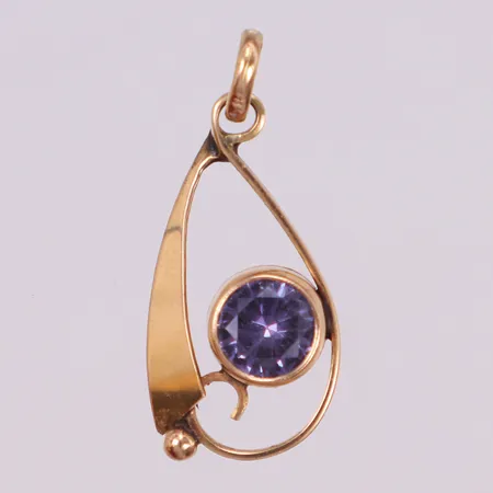 Hänge med lila sten, längd 28mm, 14K Vikt: 2 g