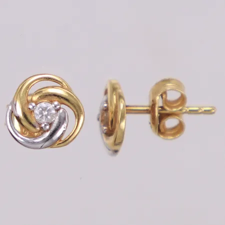 Ett par örhängen med vita stenar, bredd 7,2mm, rödguld/vitguld, 18K Vikt: 1,2 g