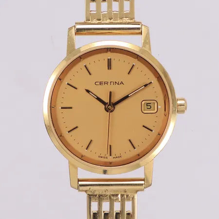 Damur Certina, 18K, Ø24mm, quartz, datum,  refnr EOL 152.9289.68, manual, batteribyte krävs, originalask, länk förlängd, Alton, 18K. Bruttovikt 33,7g