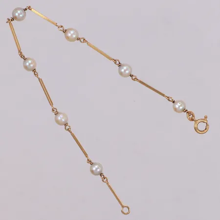 Armband med stavar och pärlor, längd 18cm, 18K Vikt: 3,6 g