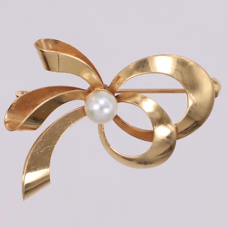 Brosch med pärla, längd 36mm, HS, 14K Vikt: 0 g