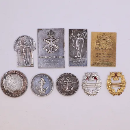 Diverse plaketter/medaljer, delvis defekt, gravyr, silver 830/1000 Vikt: 134,8 g