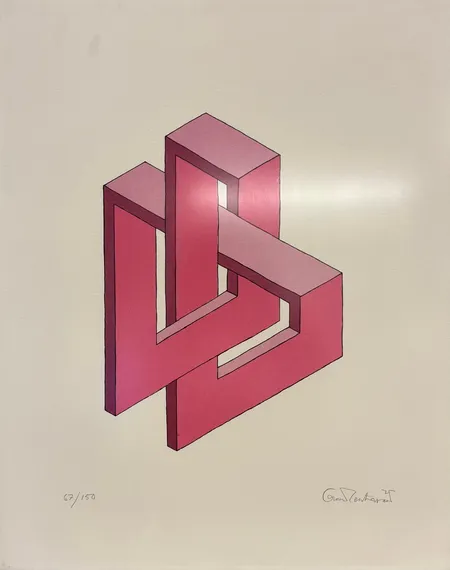 Tavla, Omöjlig figur, Oscar Reutersvärd (1915-2002), mått inklusive ram 42x52,5cm, färglitografi, signerad och numrerad 67/150, inramad med plastglas, minimala nagg på ram