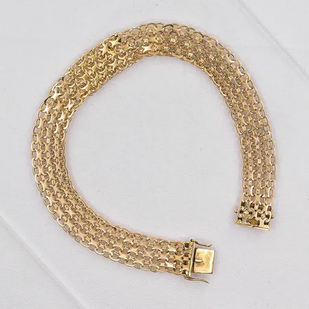 Armband X-länk, 20,5cm, oregelbunden bredd 10-11mm, defekt klämd länk, 18K Vikt: 15,1 g