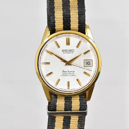 Herrur Seiko Seahorse, Ø 36mm, stål, datum, automatisk, modell nr.7625-8020, serie nr.5500850, waterproof, repigt glas, tygband