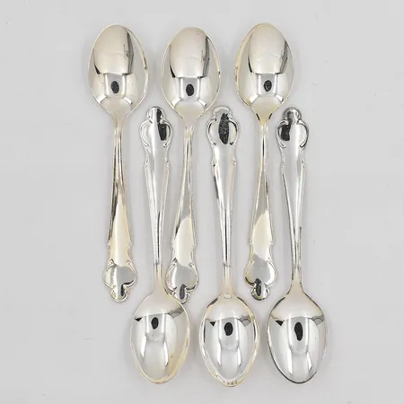 6 Kaffeskedar, modell Disa, längd ca 12cm, graverade, silver 830/1000 Vikt: 83,1 g