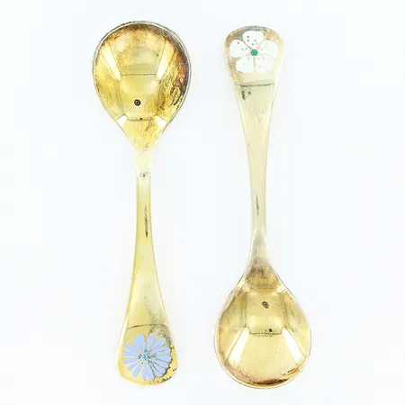 Två årsskedar, Georg Jensen 1971, 1980, 15cm, Danmark, slitage på förgyllning,  silver 925/1000. Vikt: 97,4 g