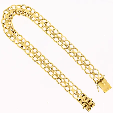 Armband X-länk, 19,5cm, bredd 8mm, slitage mellan länkar, en låsåtta saknas, 18K Vikt: 16,1 g