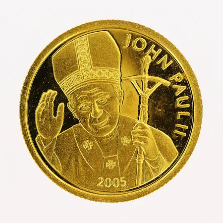 Mynt, Samoa 10 tala, 2005, Death of John Paul II, Ø14mm, i etui, 24K Vikt: 1,2 g