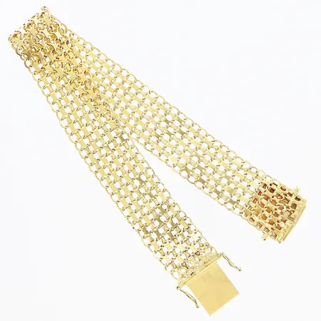 Armband, X-länk, 19cm, bredd 14,5mm, slappt lås, slitage, skevheter, 18K. Vikt: 15,5 g