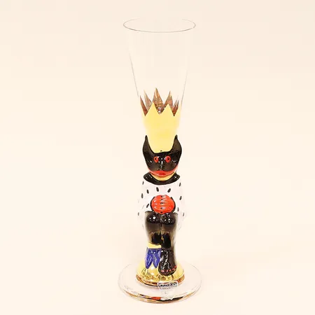 Snapsglas, Djävul, vit, Nobelserien, Gunnar Cyrén, Orrefors, höjd 16,2cm, etikettmärkt