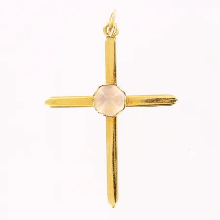 Hänge, kors, månsten, 22x32mm, defekt/öppen ögla, 18K Vikt: 1,2 g