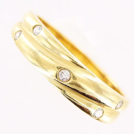 Ring, diamanter 5 x ca 0,01-0,02ct, stl 15¾, bredd 3-4,5mm, 18K Vikt: 3,4 g