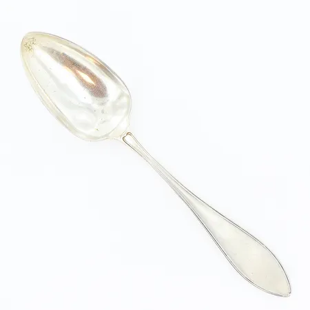 Matsked, modell Svensk spetsig, 230mm, gravyr, silver 830/1000. Vikt: 75,1 g