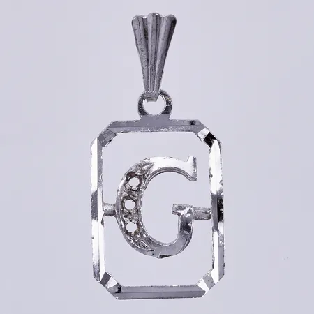 Hänge, bokstaven G, längd: ca 2,4cm, bredd: ca 11mm, skev/saknar stenar, 835/1000 silver  Vikt: 0,5 g