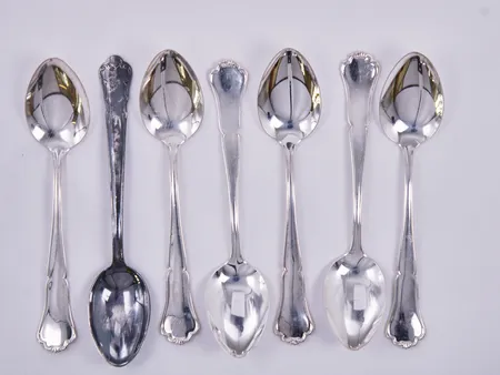 7 Kaffeskedar, Salovaara år 1992, längd: ca 11,5cm, 830/1000 silver   Vikt: 86,8 g