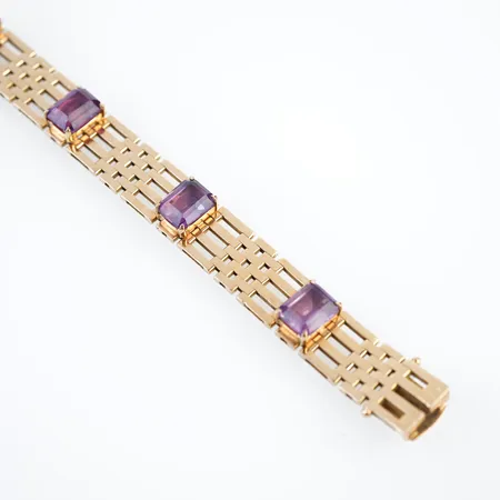 Armband m lila stenar, 19cm, bredd 11mm, 18k Vikt: 31,2 g