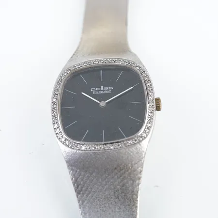Herrur Pallas Exquist med diamant, 14k, quartz, 32mm bredd, går ej sned länk, bruttovikt: 69,8g