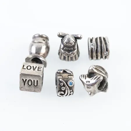 6st Berlocker Pandora, silver, Vikt: 22,7 g