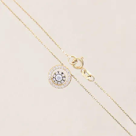 Collier med integrerat hänge samt vita stenar, längd 41cm, bredd 0,5mm, hänge ca Ø10mm, 14K Vikt: 1,9 g